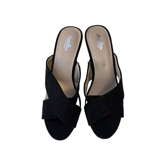 New Charles by Charles David Latrice Black Suede Cork Wedge Sandal Size 11 M - Picture 3 of 3